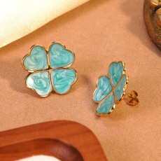Wind Drip Oil Clover Earrings Flower Stainless Steel Earrings