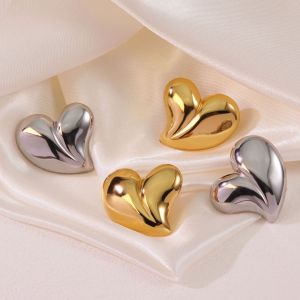 Titanium steel non fading jewelry, large peach heart earrings, irregular heart-shaped earrings