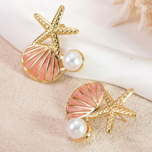 Stainless steel starfish shell pearl earrings for women's beach, ocean breeze, oil droplets earrings