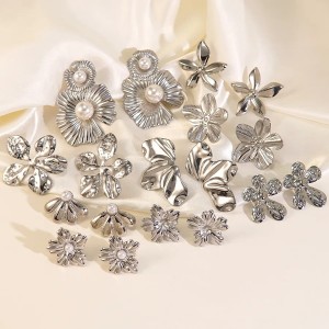 Stainless steel flower earrings with steel colored flower earrings and earrings