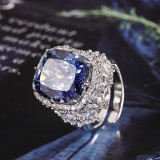2024 Zhuangsheng Jewelry Copper Bottom Gold Plated Simulated Corundum Heavy Industry Full Diamond Ring 14 * 16