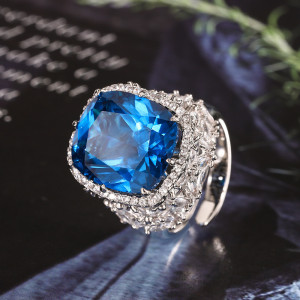 2024 Zhuangsheng Jewelry Copper Bottom Gold Plated Simulated Corundum Heavy Industry Full Diamond Ring 14 * 16