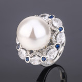 Huabi Jewelry Copper Gold Plated Pearl Retro Trendy Women's Ring 16mm