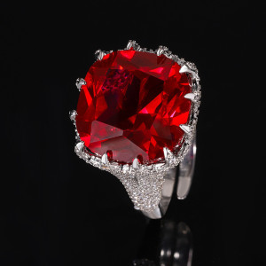 Huabi Jewelry Copper Bottom Gold Plated Simulated Red Corundum Fashion Ring for Women Wholesale 16 * 16