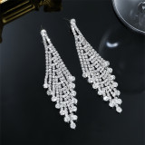 Super sparkling diamond shaped female earrings Bridal banquet earrings Rhinestone long tassel earrings
