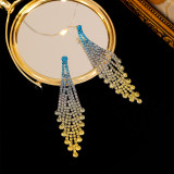 Super sparkling diamond shaped female earrings Bridal banquet earrings Rhinestone long tassel earrings