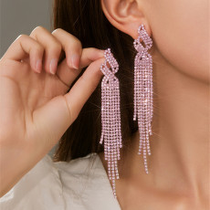 Rhinestone long tassel earrings, bridal banquet earrings