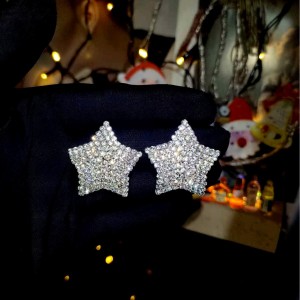 Sparkling rhinestone pentagram earrings, women's geometric earrings