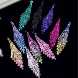 Super sparkling diamond shaped female earrings Bridal banquet earrings Rhinestone long tassel earrings