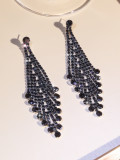 Super sparkling diamond shaped female earrings Bridal banquet earrings Rhinestone long tassel earrings