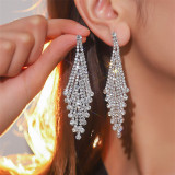 Super sparkling diamond shaped female earrings Bridal banquet earrings Rhinestone long tassel earrings