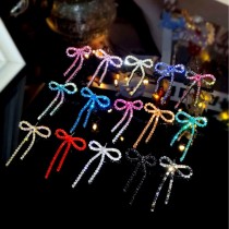 Rhinestone bow tassel earrings for women, sparkling earrings