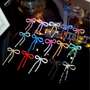 Rhinestone bow tassel earrings for women, sparkling earrings