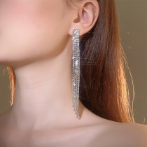 Super sparkling rhinestone long tassel earrings for women