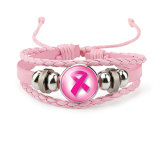 Breast Cancer Awareness Women's Handmade Leather Bracelet