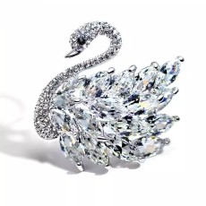 Swan brooch, Korean crystal chest flower brooch, suit accessory