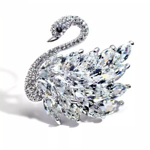 Swan brooch, Korean crystal chest flower brooch, suit accessory