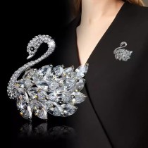 Swan brooch, Korean crystal chest flower brooch, suit accessory