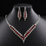 Wine red necklace set, earring jewelry set, decorative rhinestone jewelry pendant