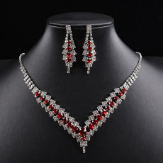 Wine red necklace set, earring jewelry set, decorative rhinestone jewelry pendant