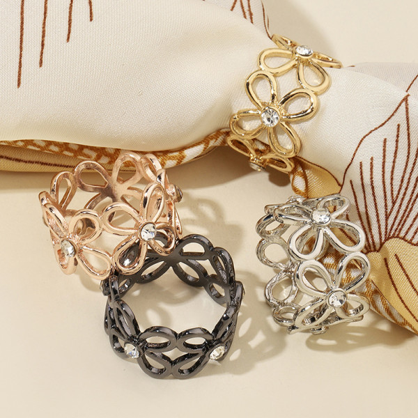 Hollow out rhinestone clover silk scarf buckle metal women's shawl buckle