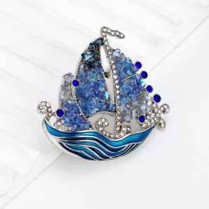 Smooth Sailing Sailboat Brooch Crystal Flower Pin Enamel Clothing Accessories Pin