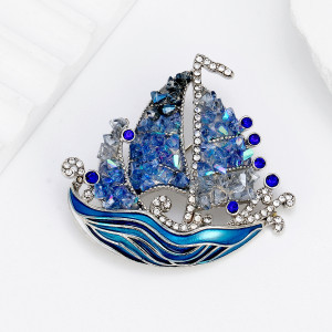 Smooth Sailing Sailboat Brooch Crystal Flower Pin Enamel Clothing Accessories Pin