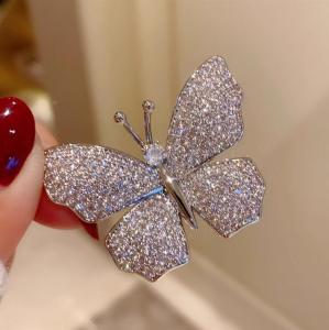 Sparkling diamond butterfly brooch, elegant suit pin feel, delicate accessory