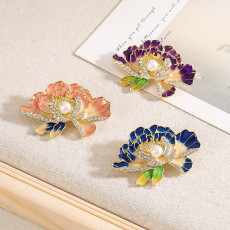 Peony flower brooch, women's chest flower brooch, enamel suit accessory brooch, coat decoration