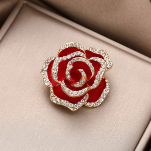 Diamond studded rose brooch accessory suit jacket anti glare fixed artifact chest flower