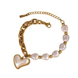 Irregular pearl bracelet necklace, stainless steel plated with 18k gold, waterproof and colorfast heart-shaped bracelet