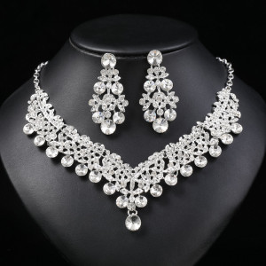 Exquisite colored rhinestone necklace earring set party dress accessories necklace