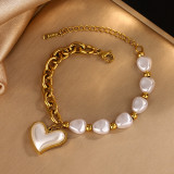 Irregular pearl bracelet necklace, stainless steel plated with 18k gold, waterproof and colorfast heart-shaped bracelet