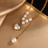 Irregular pearl bracelet necklace, stainless steel plated with 18k gold, waterproof and colorfast heart-shaped bracelet