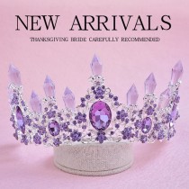 Purple Series Bridal Jewelry Crystal Column Crown Necklace Earrings Set