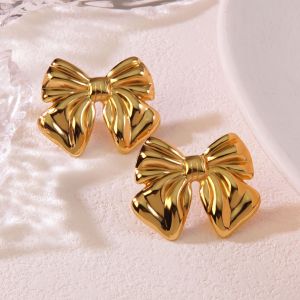 Stainless steel gold-plated bow earrings, personalized stainless steel earrings accessories