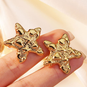 Stainless Steel Plated Gold Irregular Starfish Heart Earrings for Women