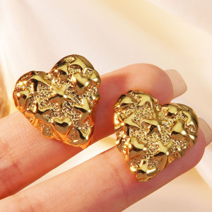 Stainless Steel Plated Gold Irregular Starfish Heart Earrings for Women