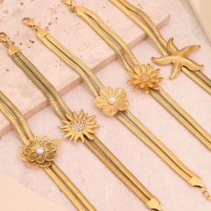 Flower bracelet knot design, double-layer snake bone chain titanium steel bracelet B621