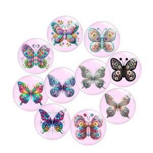 20MM 10pcs/lot  butterfly Print glass snap button charms