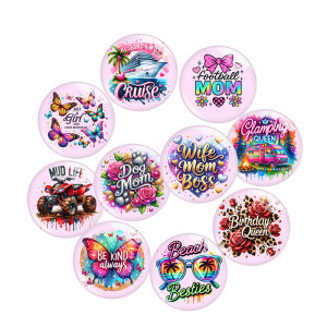 20MM 10pcs/lot  girl MOM  beach Print glass snap button charms