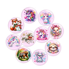 20MM 10pcs/lot Unicorn Cute Animal  cartoon Print glass snap button charms