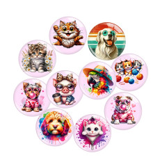 20MM 10pcs/lot  Cute animals, cats and dogs cartoon Print glass snap button charms