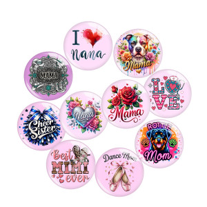 20MM 10pcs/lot  mama NANA MIMI MOM Print glass snap button charms