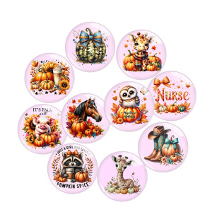 20MM 10pcs/lot  Sunflower Pumpkin Animals cartoon Print glass snap button charms