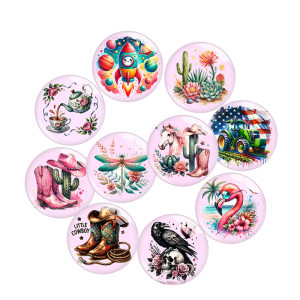 20MM 10pcs/lot  Cowboy Dragonfly PINK Print glass snap button charms