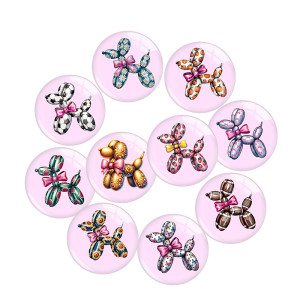 20MM 10pcs/lot  Poodle dog cartoon Print glass snap button charms