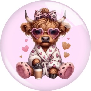 20MM 10pcs/lot  Yak Cow PINK cartoon Print glass snap button charms