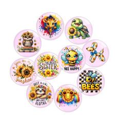 20MM 10pcs/lot  Little Bee Sunflower cartoon Print glass snap button charms