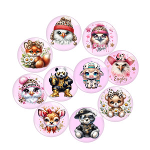 20MM 10pcs/lot  Animal Eagle panda cartoon Print glass snap button charms